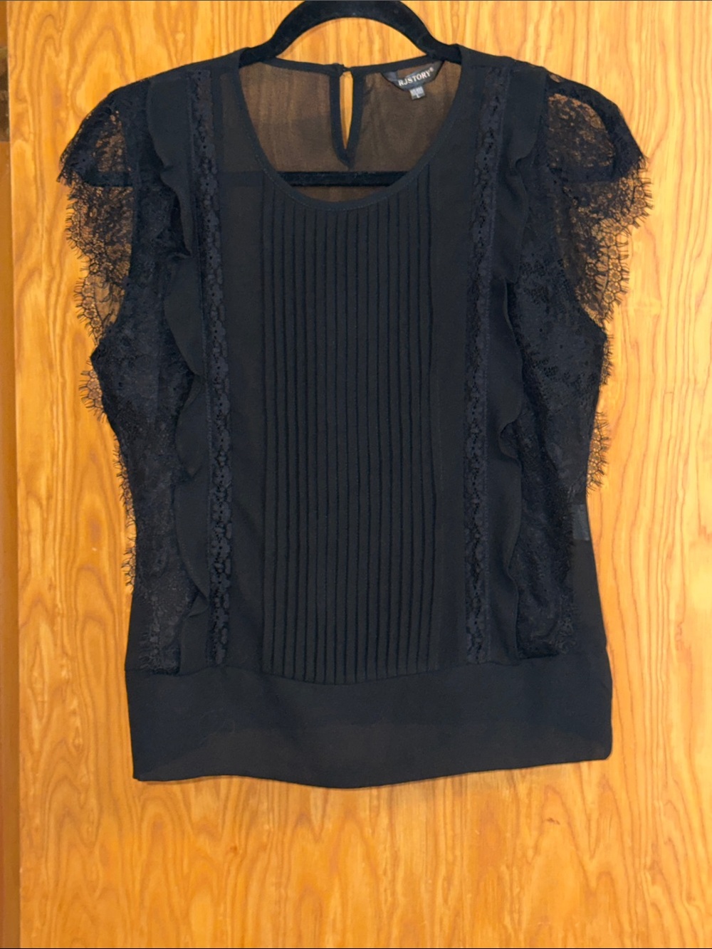 Weekend Max Mara Black Lace-Trim Pleated Shell Top
